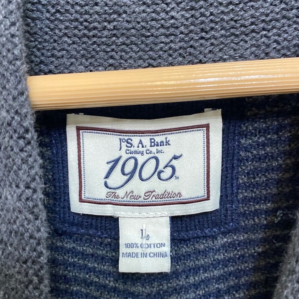Jos. A. Bank 1905 Mens Gray Waffle Knit Shawl Collar Cotton Sweater Large - Picture 3 of 6